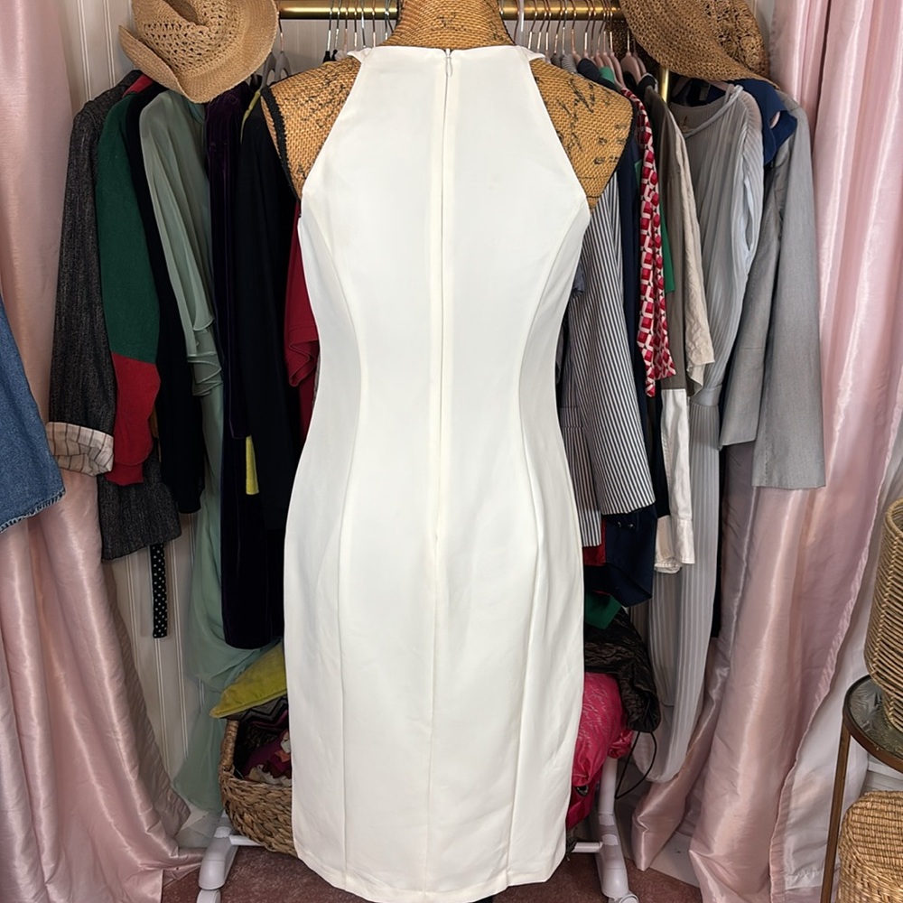 NWT Vince Camuto Ivory Cascade Ruffle Sheath Dress Sz 6 - Picture 2 of 5